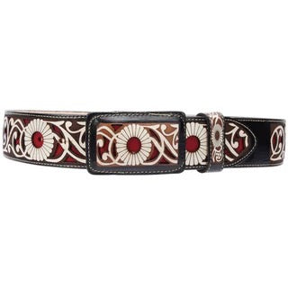 Cinto Vaquero  Vino Corte Láser con Flores para Hombre