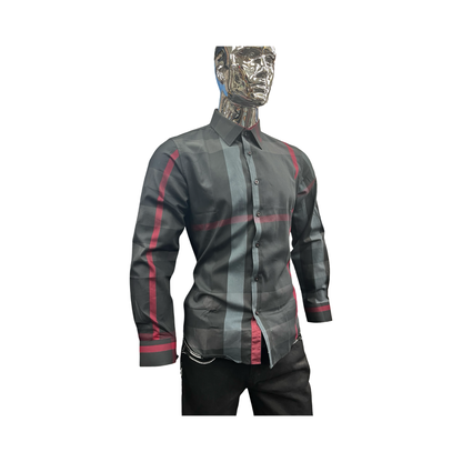 Camisa Casual de Cuadros Negro con Rojo Clásico para Hombre