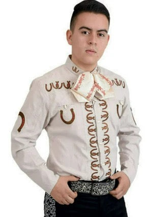 Camisa Charra para Hombre Color Beige con Rojo – Ropa Mexicana Tradicional