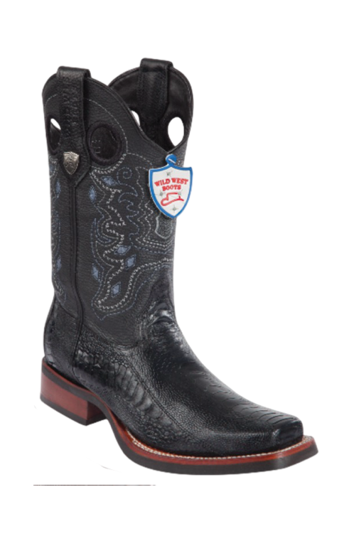 Wild West Botas de Pata de Avestruz Horma Square Toe Black