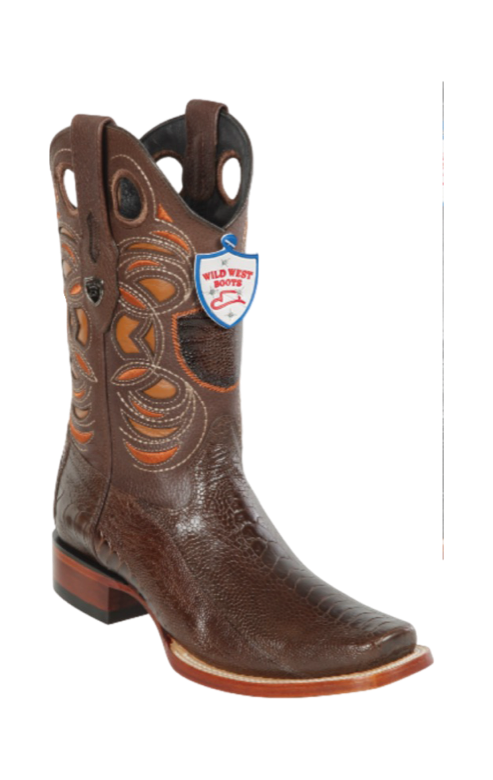 Wild West Botas de Pata de Avestruz Horma Square Toe Brown