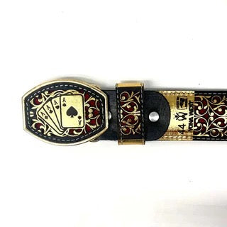 Cinto de Cuero Original Ases Color Oro con Hebilla de Metal
