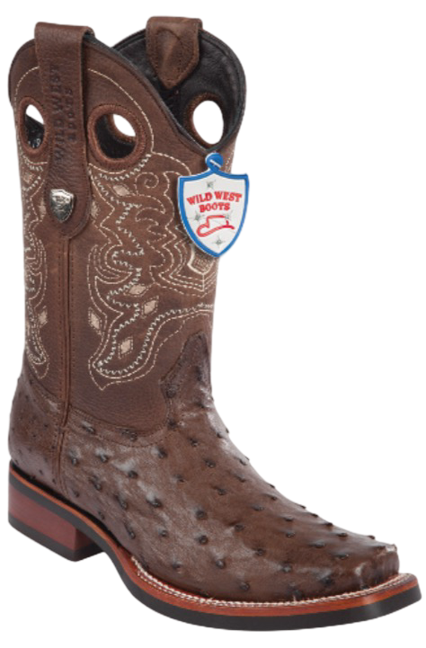 Wild West Botas de Avestruz Horma Rodeo Brown