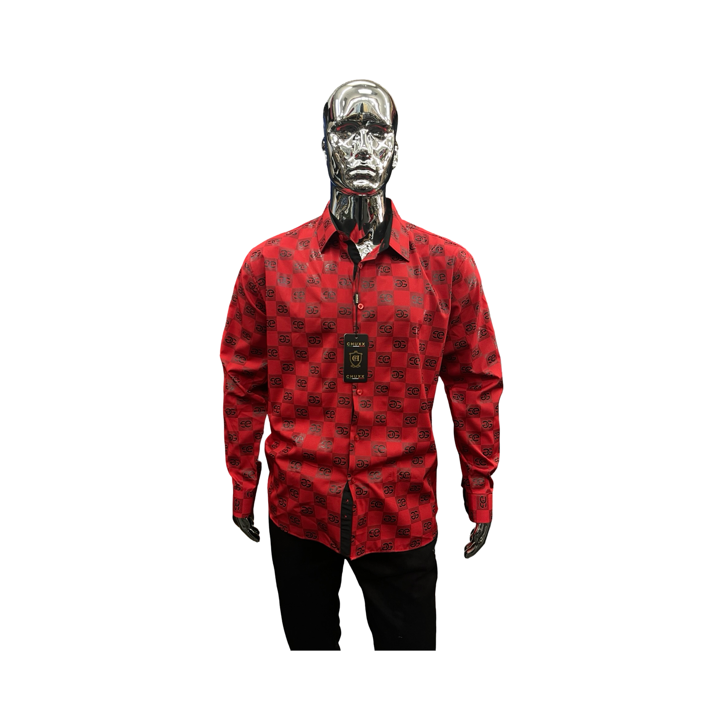 Camisa Rojo con Negro con diseño negro moderna para Hombre - Liquidación