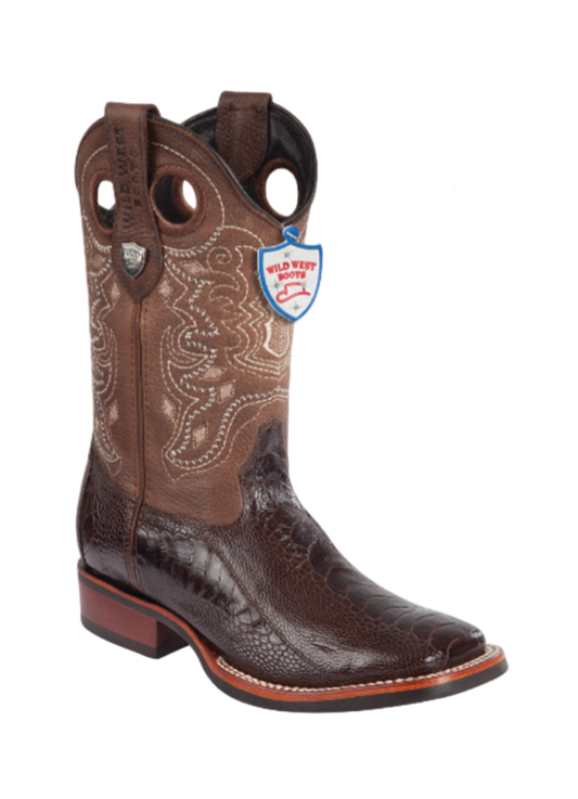 Wild West Botas de Pata de Avestruz Horma Square Toe Brown