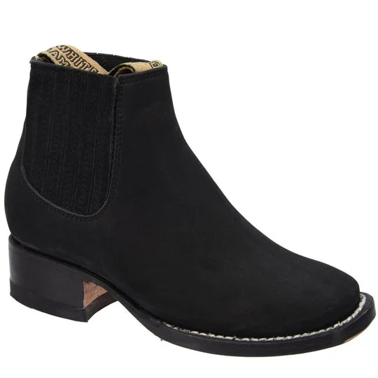 Botines Charros Cuadrado Negro de Gamuza para Hombre