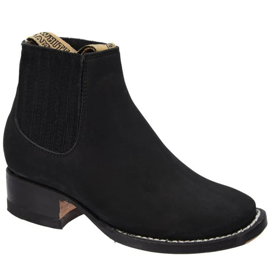 Botines Charros Cuadrado Negro de Gamuza para Hombre
