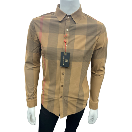 Camisa Vaquera de Cuadros Beige para Hombre | Estilo Casual Claro