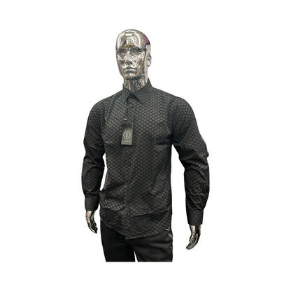 Camisa para Hombre Manga Larga Negra con Patrón Geométrico Moderno