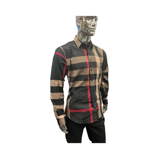 Camisa Casual de Cuadros Negro con Café para Hombre