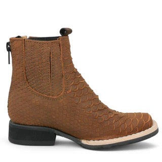 Botines Charros para Niño en Color Miel con Estampado Pitón