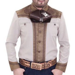 Camisa Charra para Hombre Beige con Cafe Tradicional