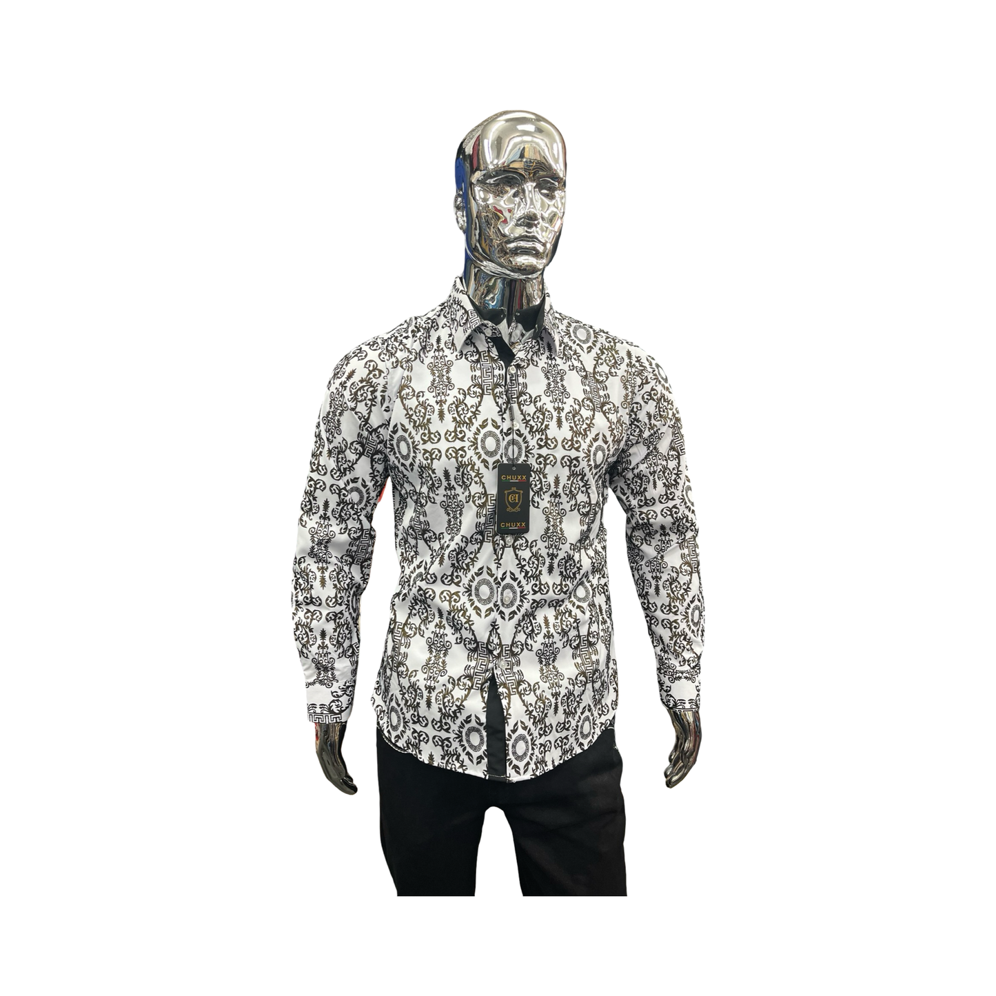 Camisa blanco  con diseño negro moderna para Hombre - Liquidación