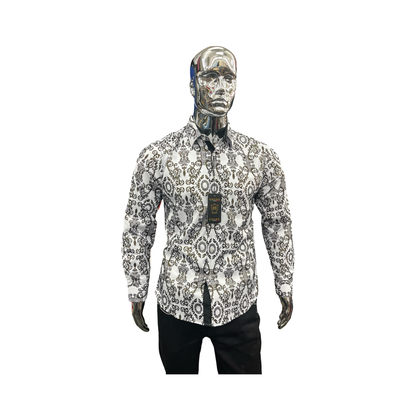 Camisa blanco  con diseño negro moderna para Hombre - Liquidación
