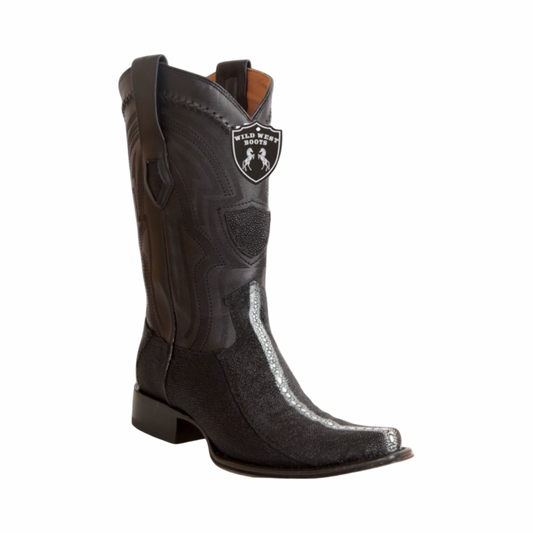 Bota de Mantarraya Negra Full Stone Punta Europea | Wild West Boots