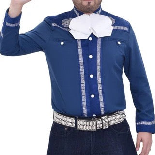 Camisa Charra para Hombre Azul Rey Con Blanco Clasica