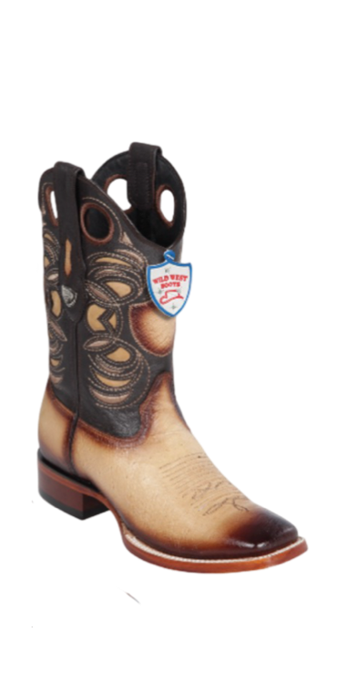 Wild West Botas de Panza de Avestruz Horma Square Toe Faded Orix