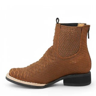 Botines Charros para Niño en Color Miel con Estampado Pitón