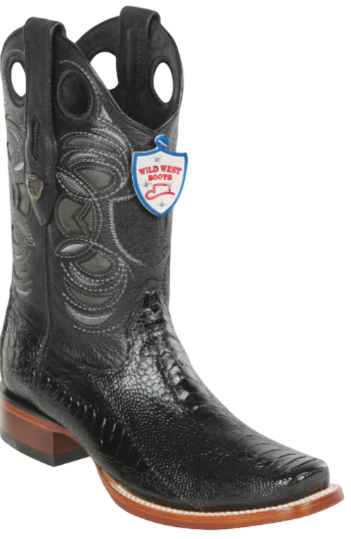 Wild West Botas de Pata de Avestruz Horma Square Toe Black