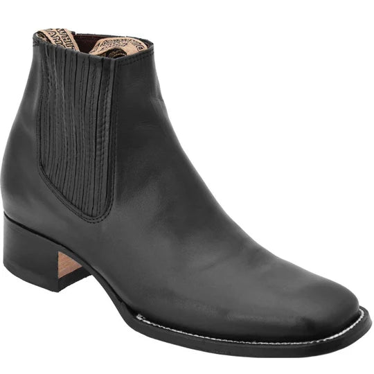 Botines Charros Cuadrado Negro de Piel para Hombre