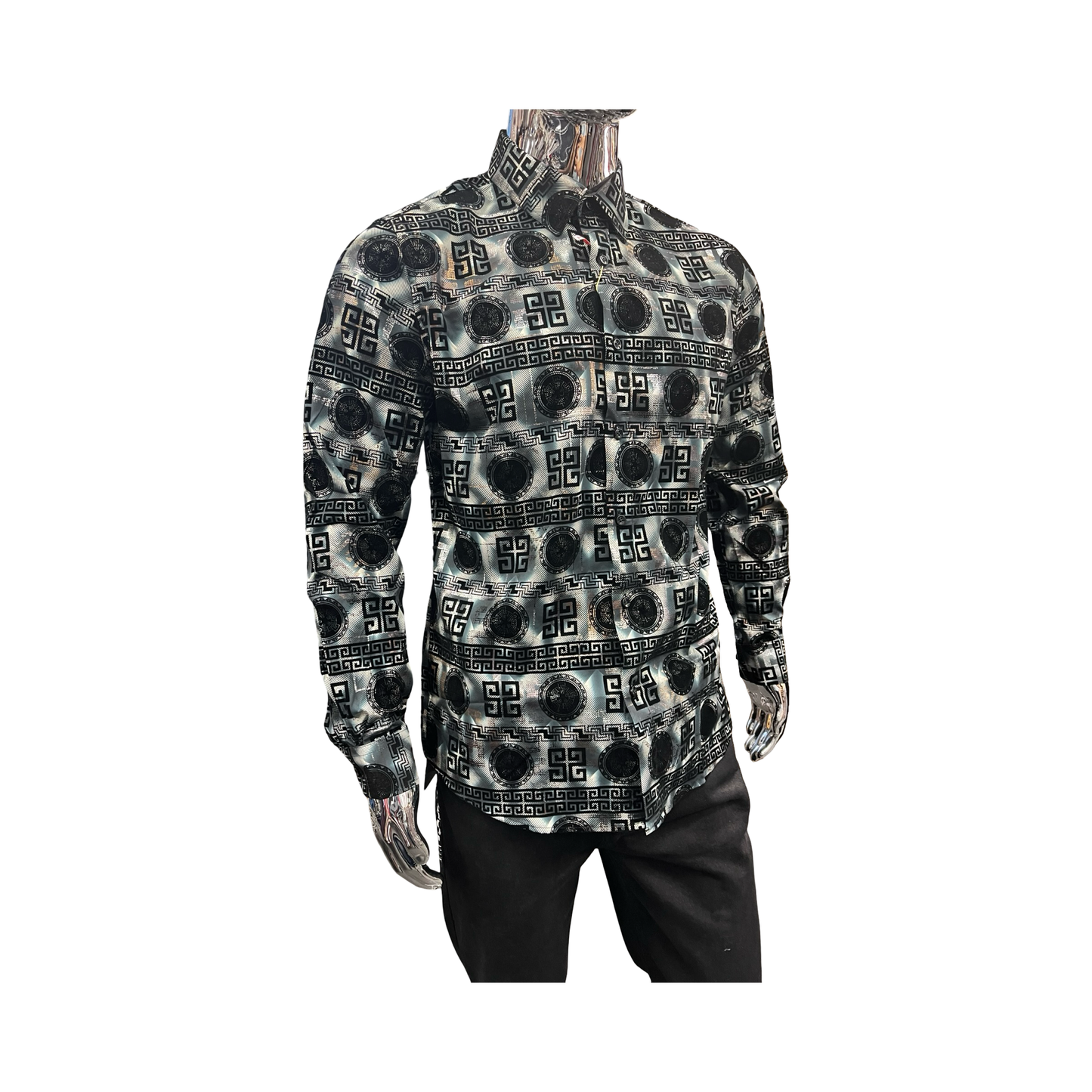 Camisa Premium Moderna Gris con Negro para Hombre