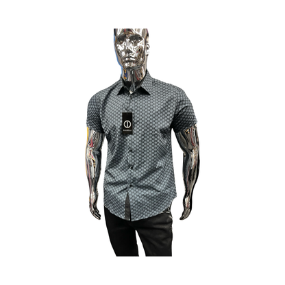 Camisa para Hombre Manga Corta con Patrón Geométrico Gris
