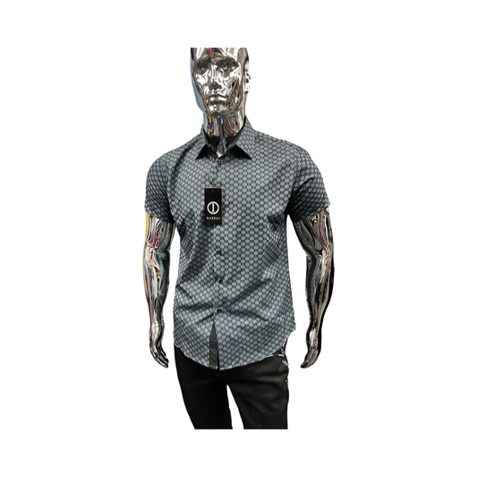 Camisa para Hombre Manga Corta con Patrón Geométrico Gris