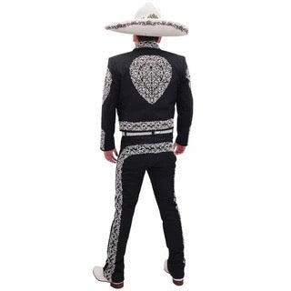 Traje Charro Fino Negro con Bordado Blanco – Hombre, Importado de México