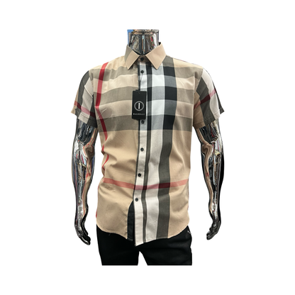 Camisa de Cuadros Beige Casual para Hombre