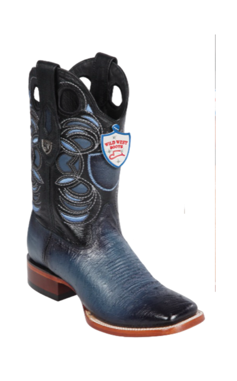 Wild West Botas de Panza de Avestruz Horma Square Toe Blue Jeans