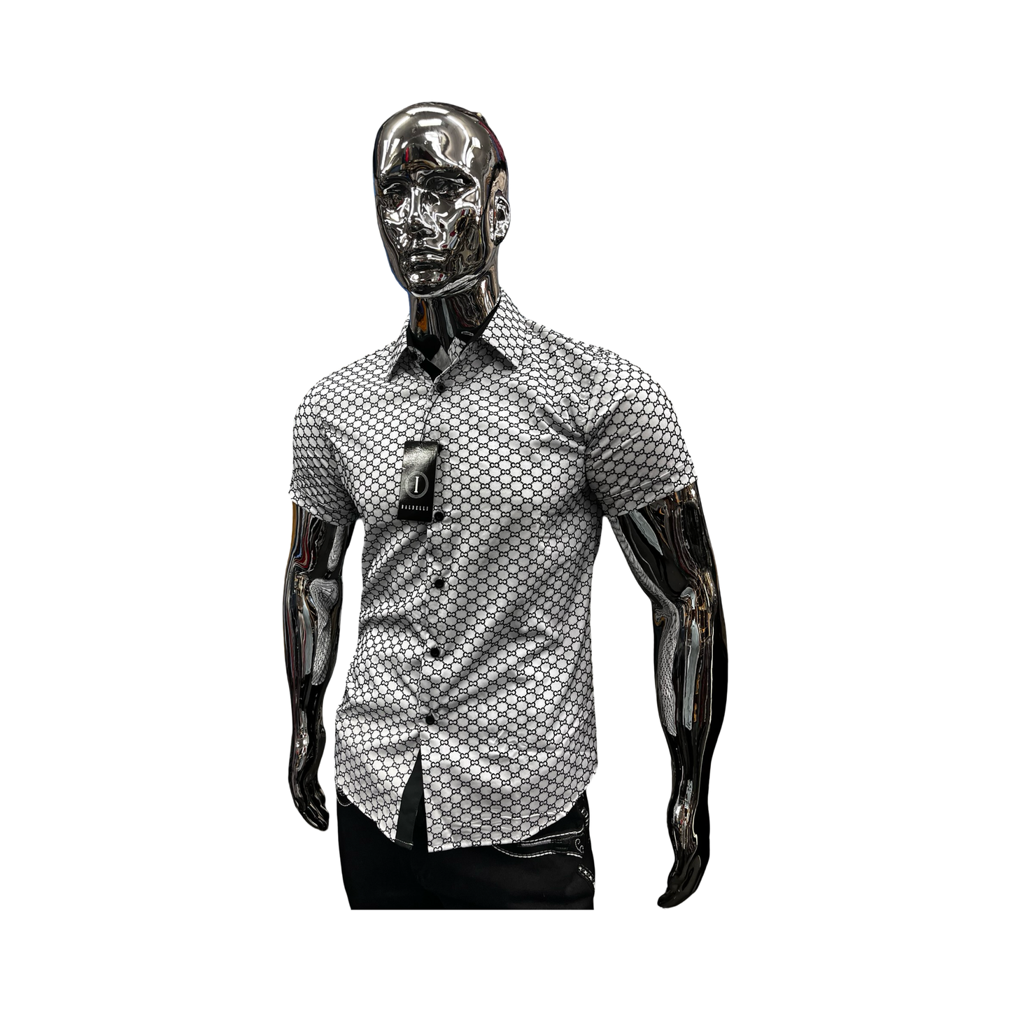 Camisa para Hombre Manga Corta con Patrón Geométrico Blanco