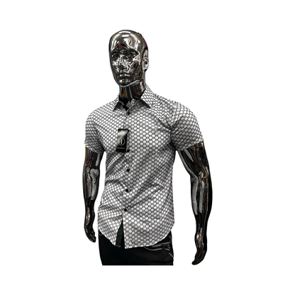 Camisa para Hombre Manga Corta con Patrón Geométrico Blanco