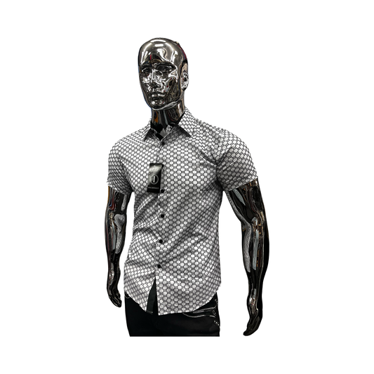 Camisa para Hombre Manga Corta con Patrón Geométrico Blanco