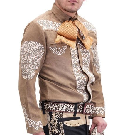 Camisas Charras Para Hombre Miel Con Blanco de Gamuza