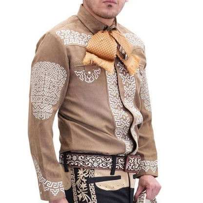 Camisas Charras Para Hombre Miel Con Blanco de Gamuza