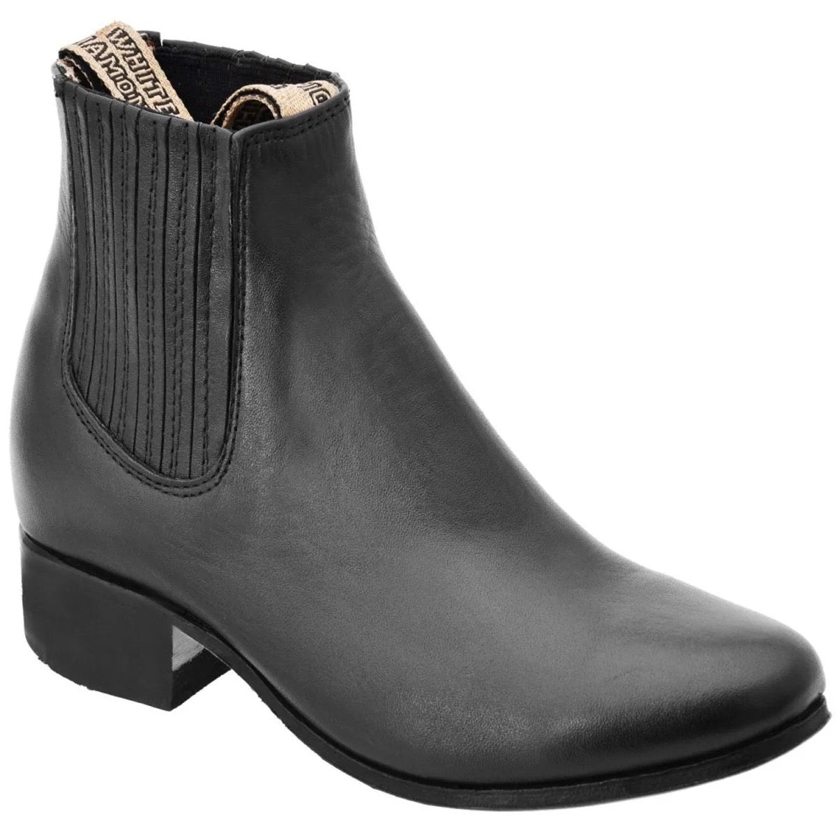 Black ankle boot on a white background