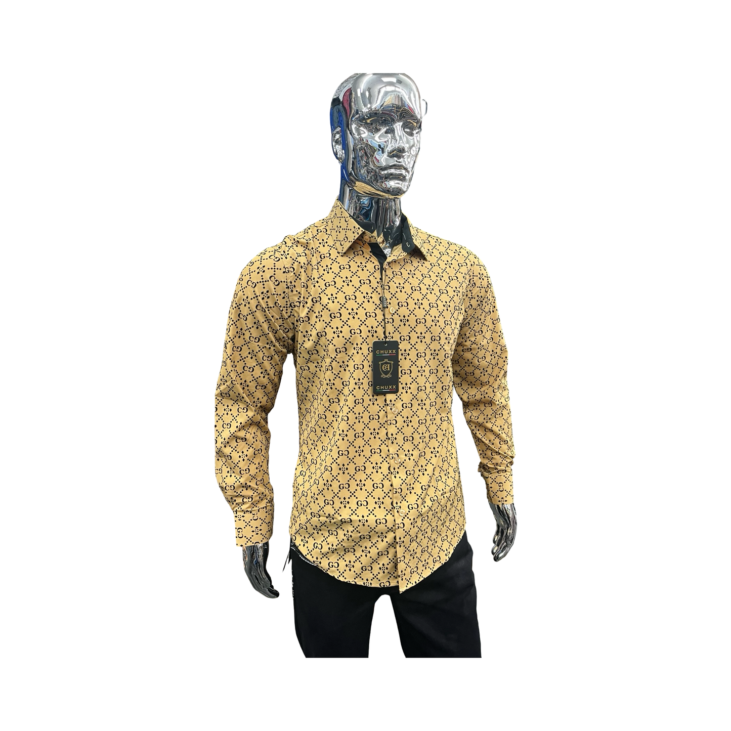 Camisa Oro  con diseño negro Casual para Hombre - Liquidación