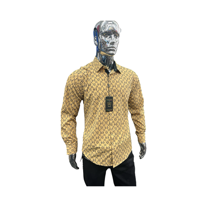 Camisa Oro  con diseño negro Casual para Hombre - Liquidación