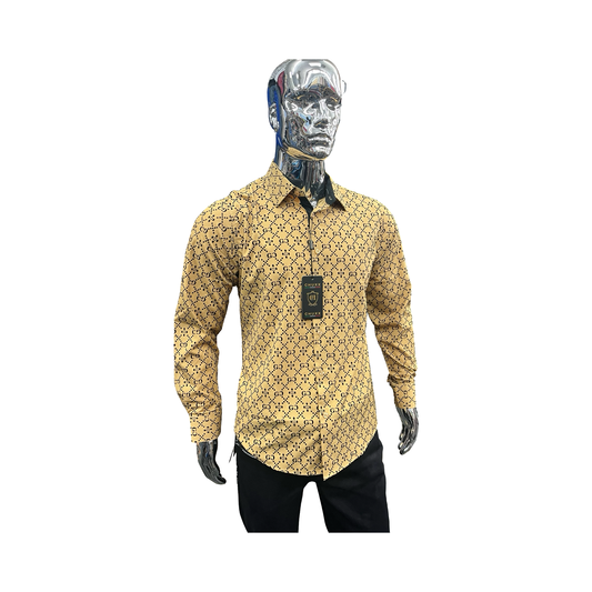 Camisa Oro  con diseño negro Casual para Hombre - Liquidación