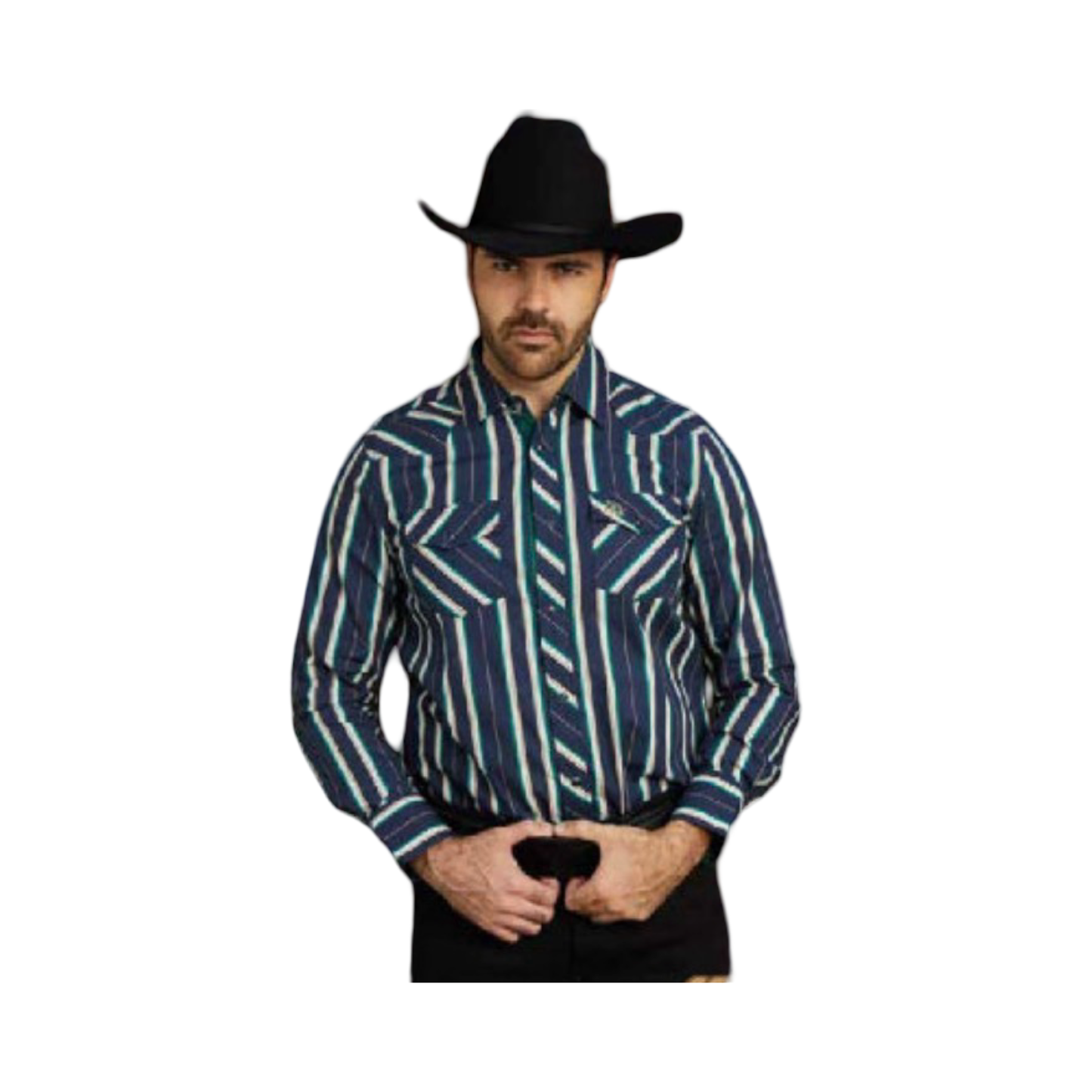 Camisa Vaquera Azul Marino Clásica Estilo Western – White Diamonds Boots