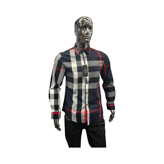 Camisa Casual de Cuadros Azul Marino Elegantes para Hombre