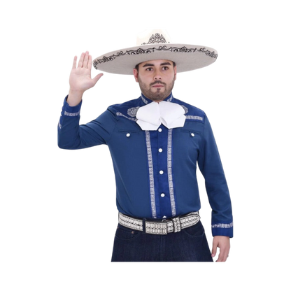Camisa charra azul rey de hombre con bordado blanco elegante