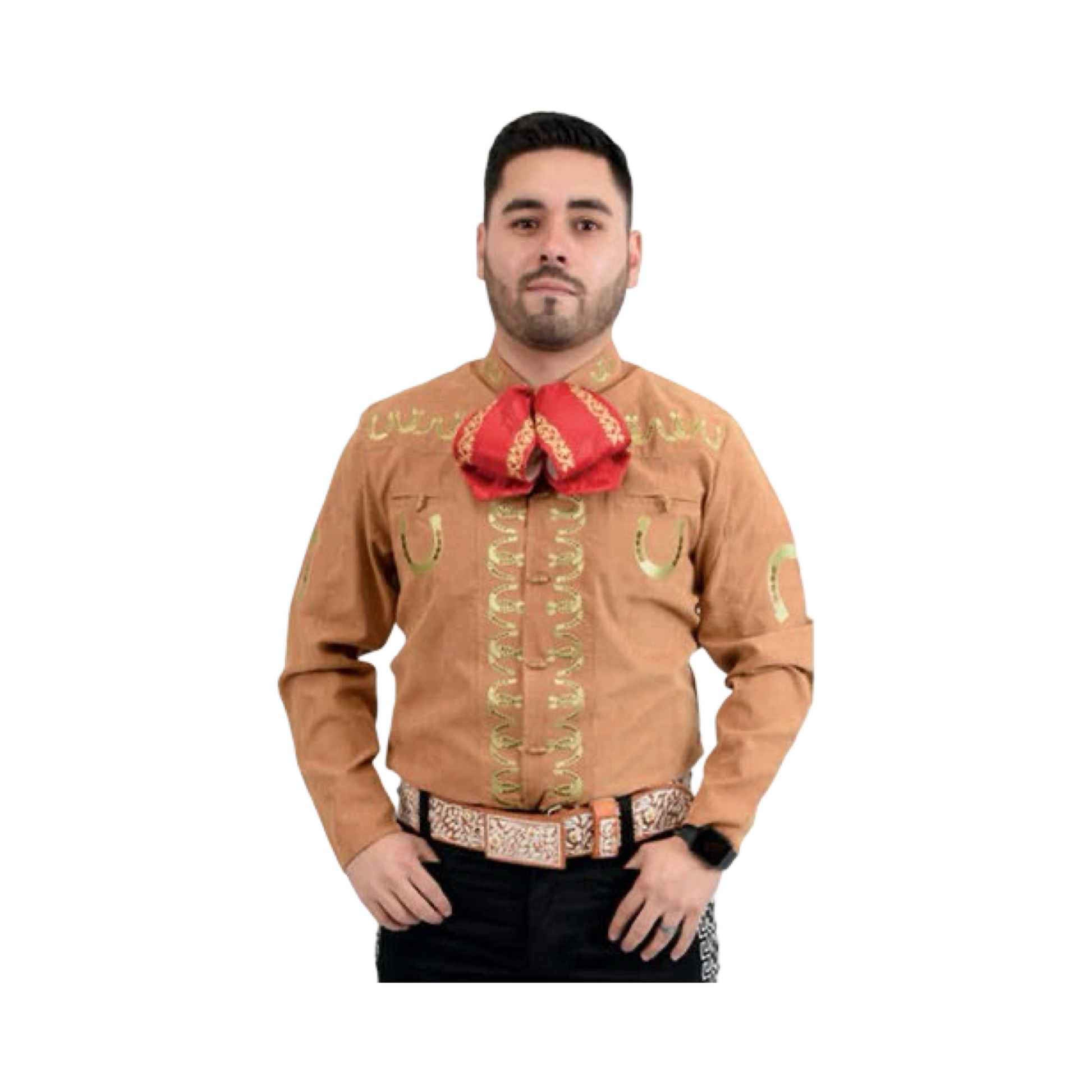 Camisa charra beige claro para hombre con detalles bordados tradicionales