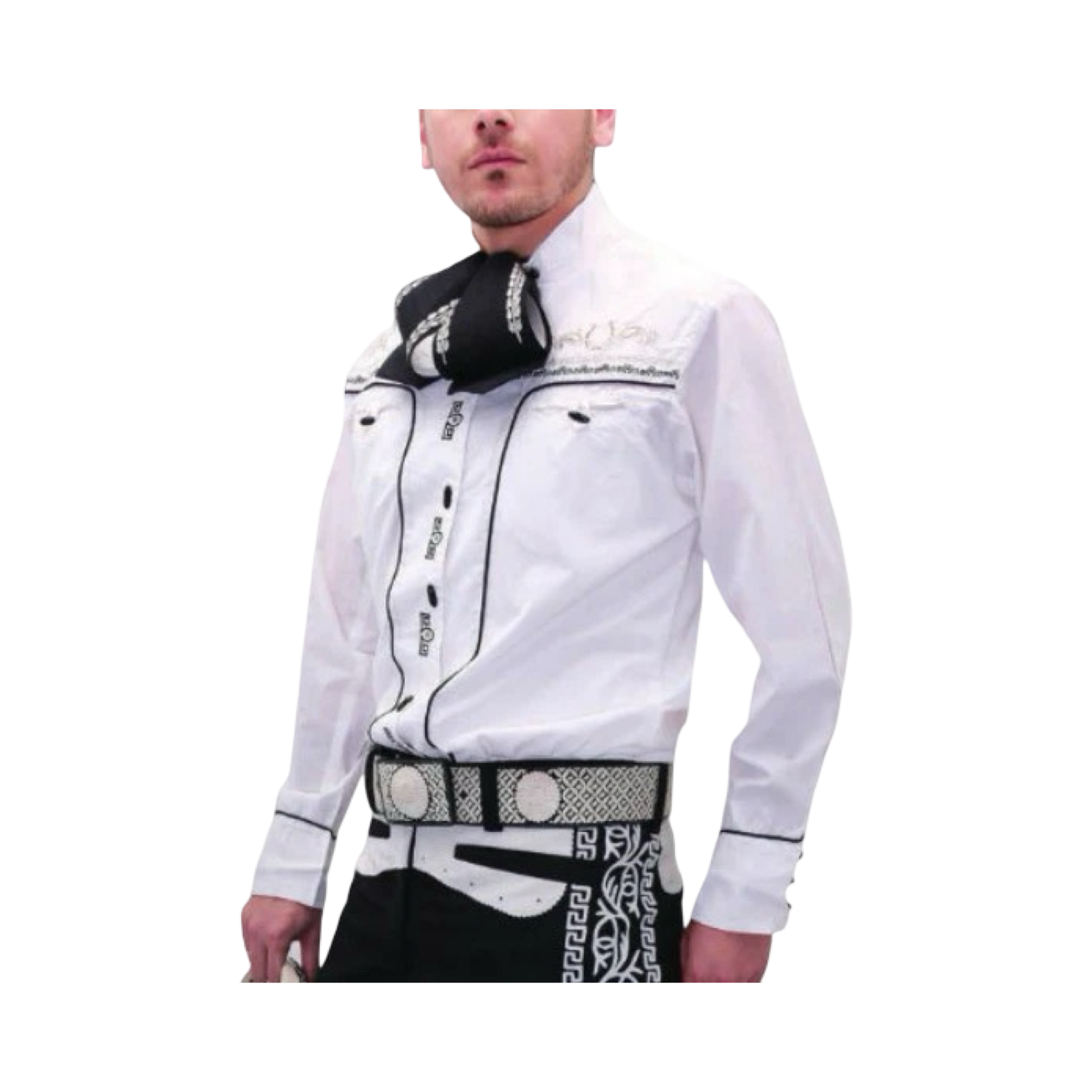 Camisa charra tradicional blanca para hombre estilo mexicano