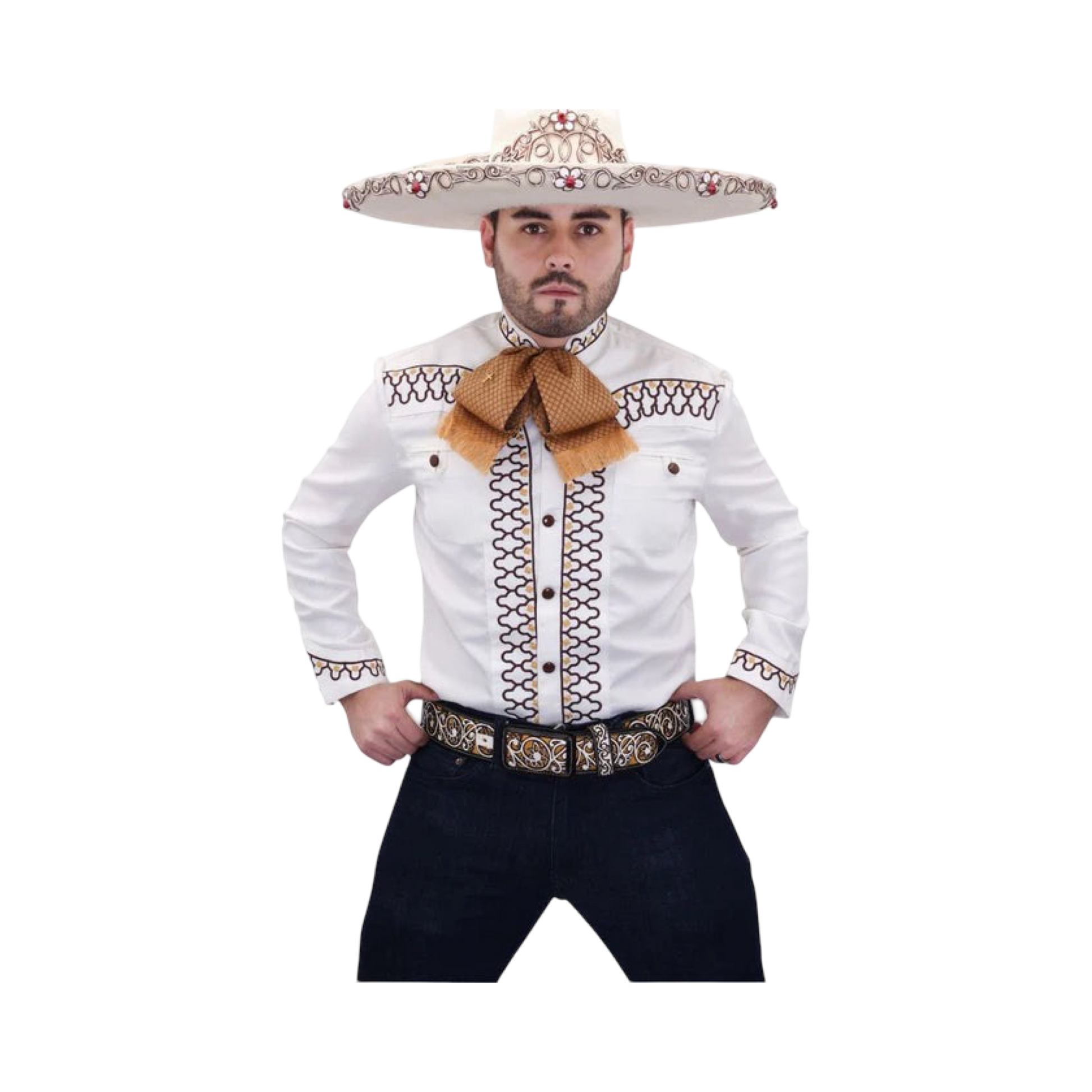 Camisa charra blanca de hombre clásica para traje típico charro