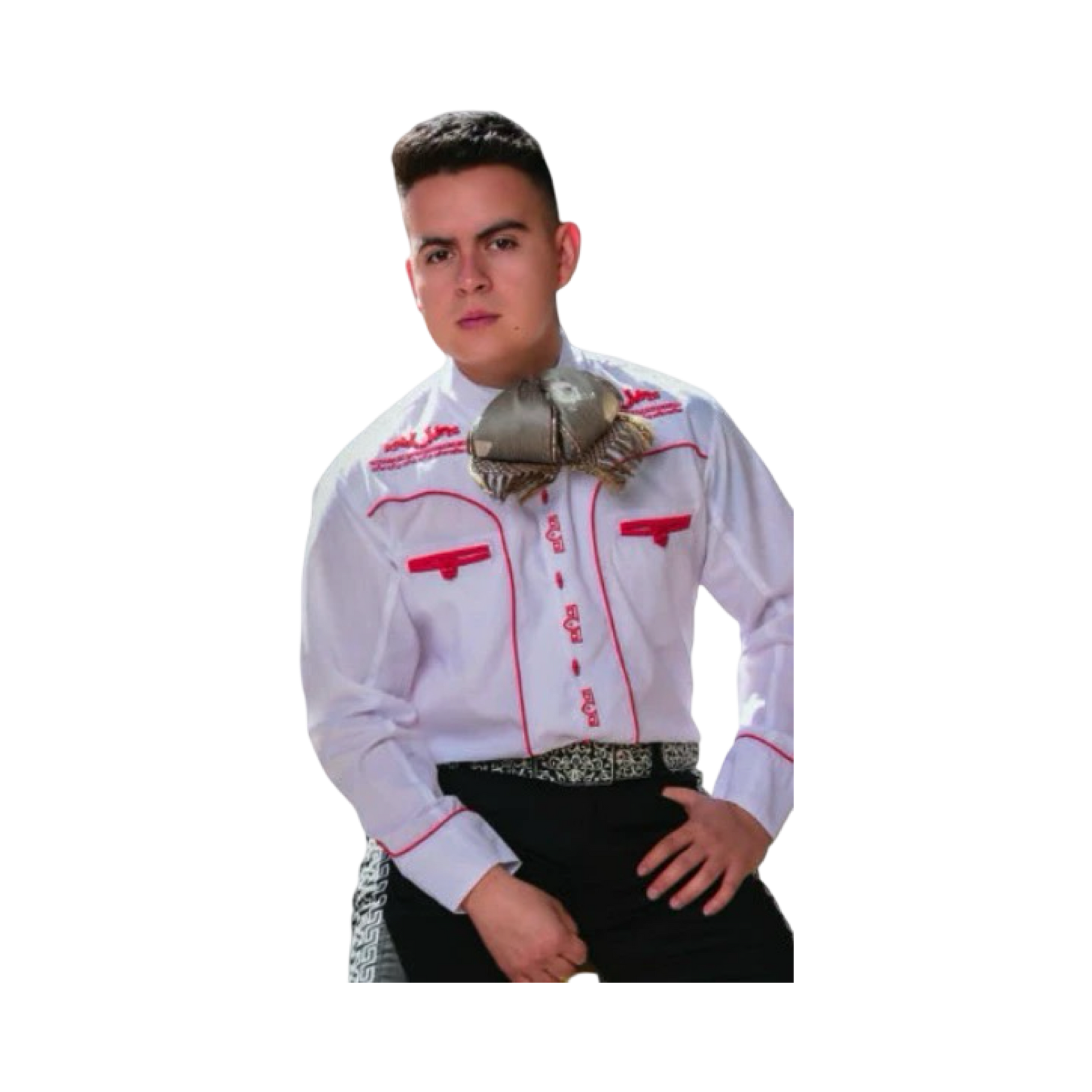 Camisa charra blanca de hombre con detalles rojos tradicionales