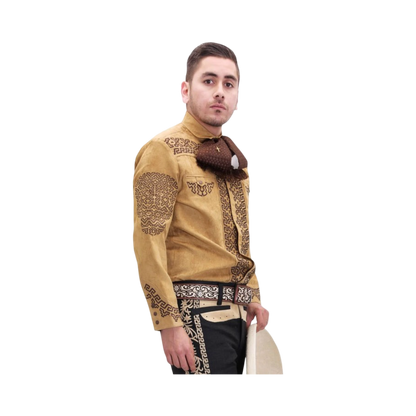 Camisa charra café de gamuza para hombre estilo tradicional charro