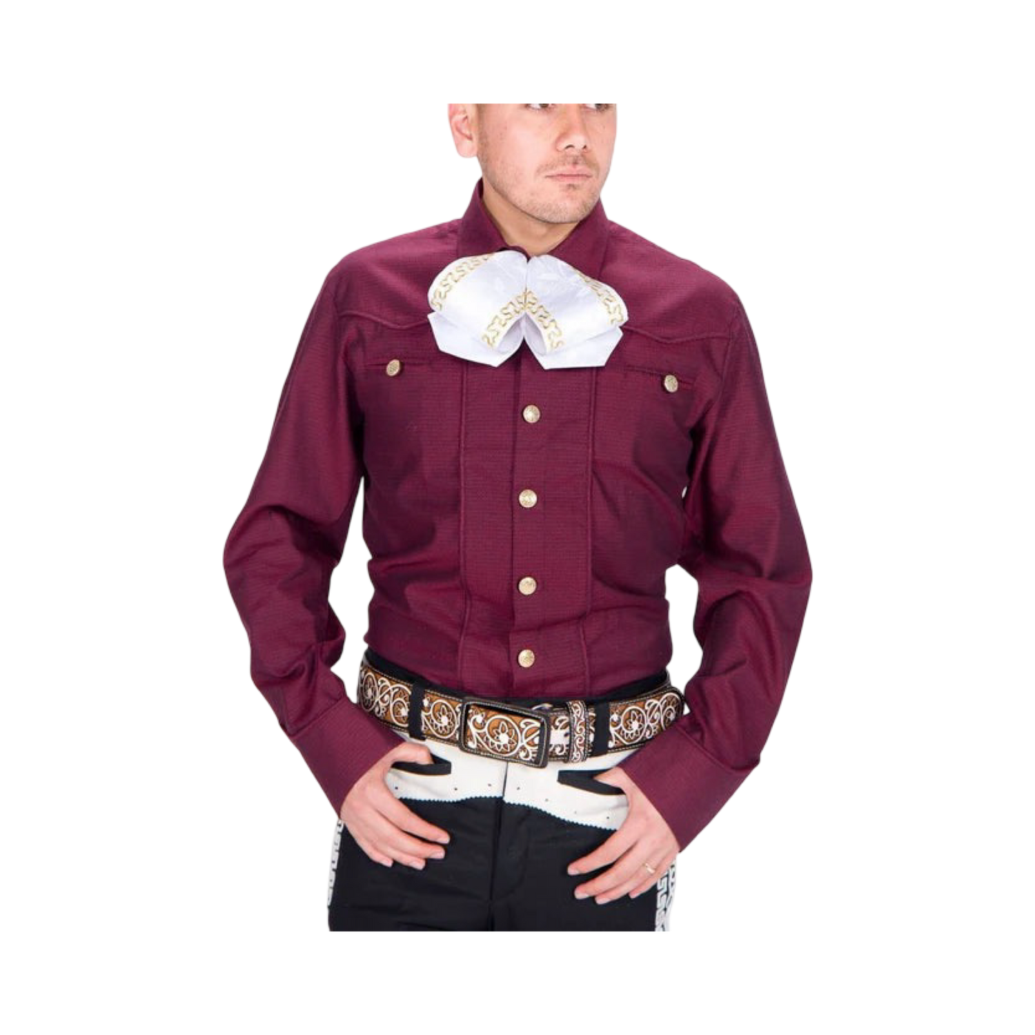 Camisa charra color vino para hombre elegante con bordado mexicano