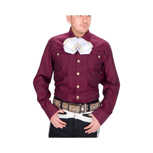 Camisa charra color vino para hombre elegante con bordado mexicano