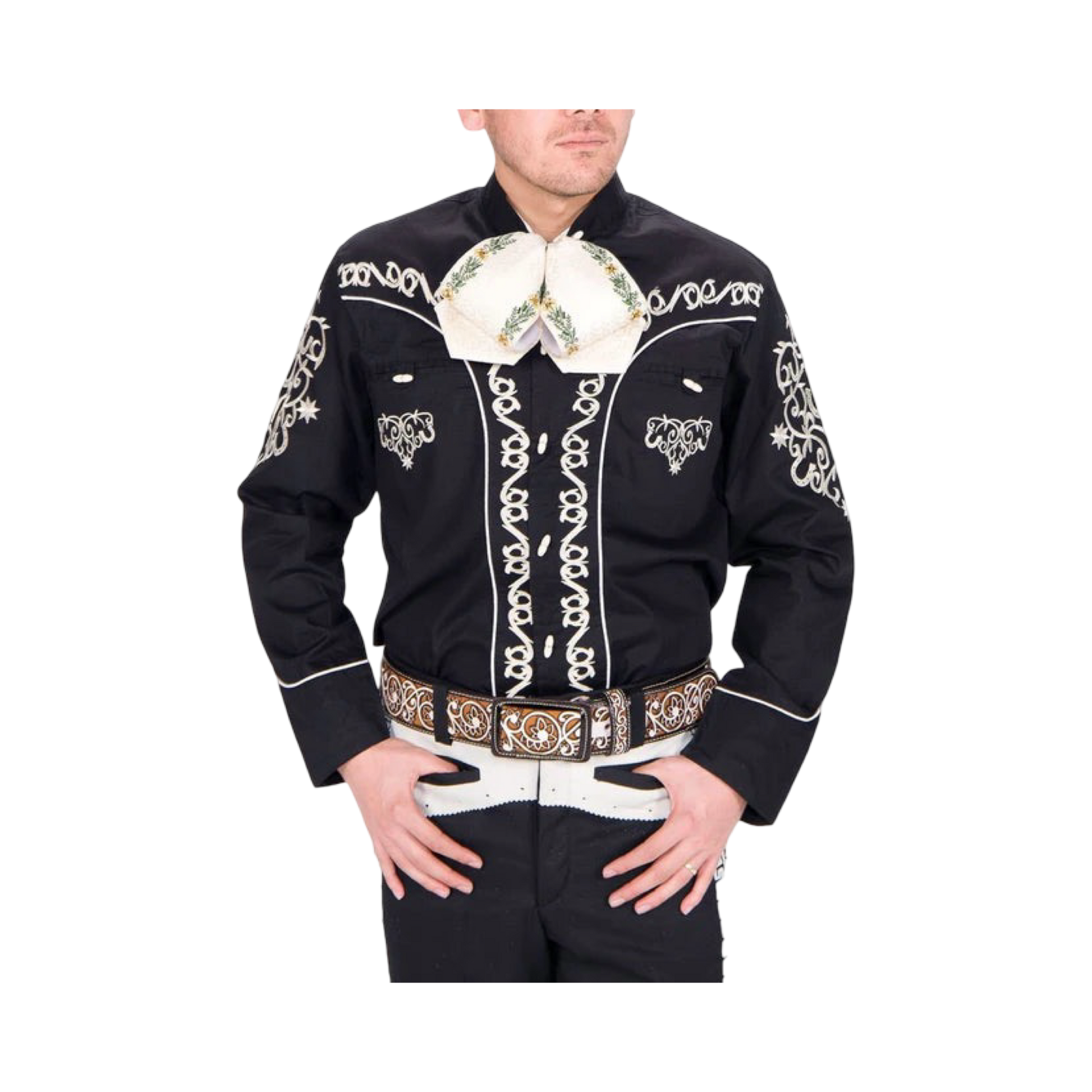 Camisa charra negra clásica para hombre estilo charro mexicano